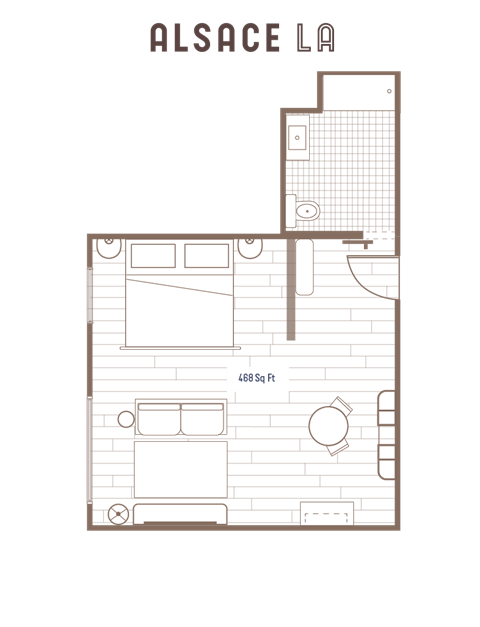 Floor plan for studio, 1 bath, 468 sqft